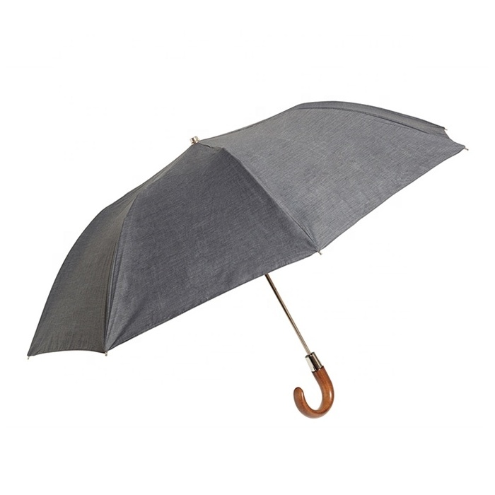 High Quality Custom Promotional Folding Umbrella For Man Crook Covered Handle With Black Leather