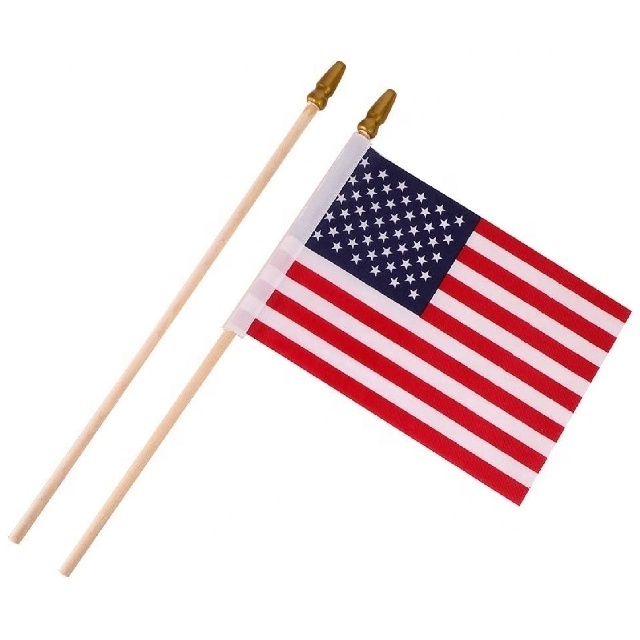 Promotional custom mini size gold top plastic hand waving stick flags for party