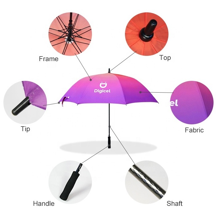 Wholesale Custom Printed Double Canopy Polyester Nylon 190T Pongee UV Proof Automatic Straight Golf Umbrellas