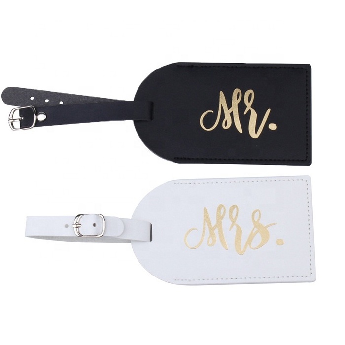 Wholesale Cheap Price Mr and Mrs PU Luggage Tag Wedding Favor Embroidery with Letter Pattern