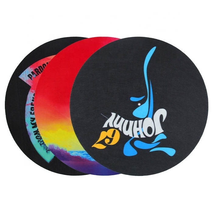 High Quality Custom Logo Printed Slipmat Round DJ Turntable Felt Wool Slipmat  Vinyl Record Slip Mat