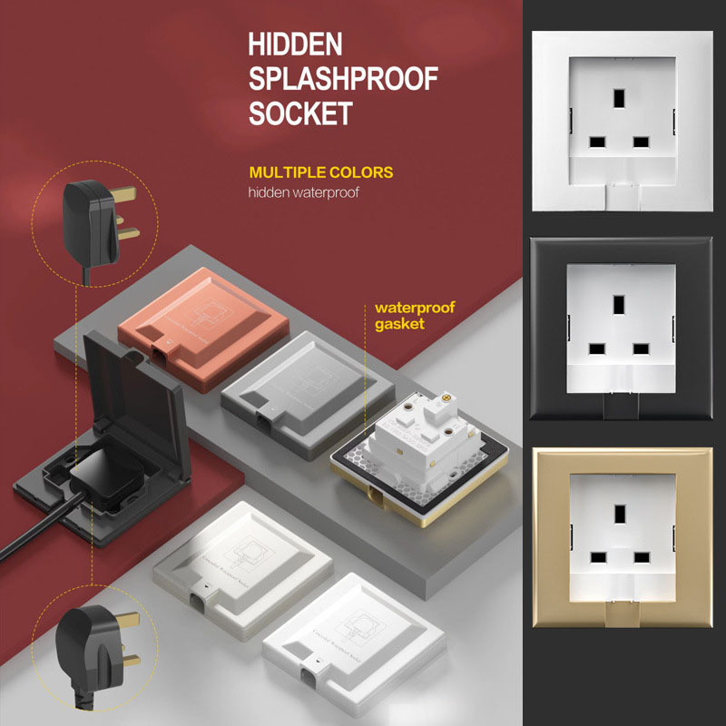 UK Hidden Wall Socket 13A Embedded white Panel Concealed Flush Switch Cassette Ultra-thin Concave Outlet 250V 86type