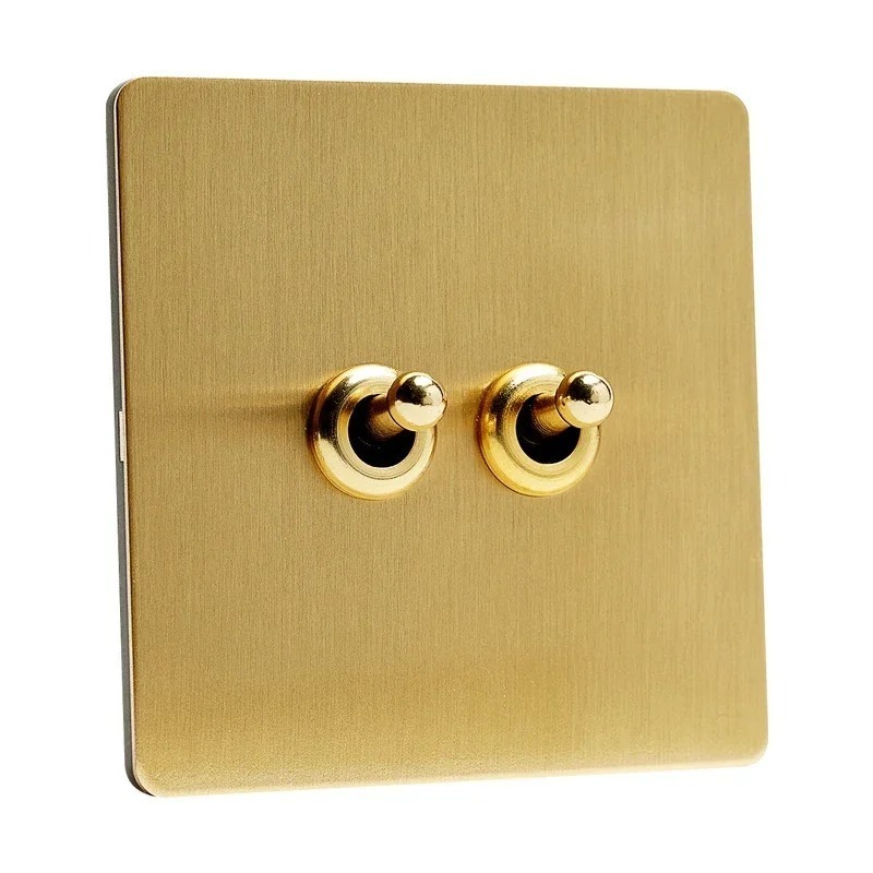 Wall Light Toggle Switch Vintage Brass Lever Stainless Steel Panel 1-4 Gang 2 Way Gold Single Dual Control Switch EU USB Socket