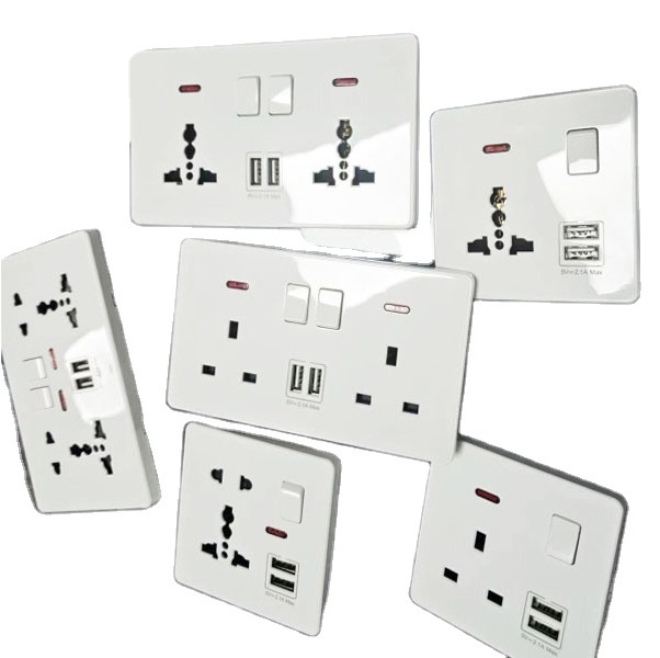 High quality wall switch UK 13A  blank plate switched socket white pc panel