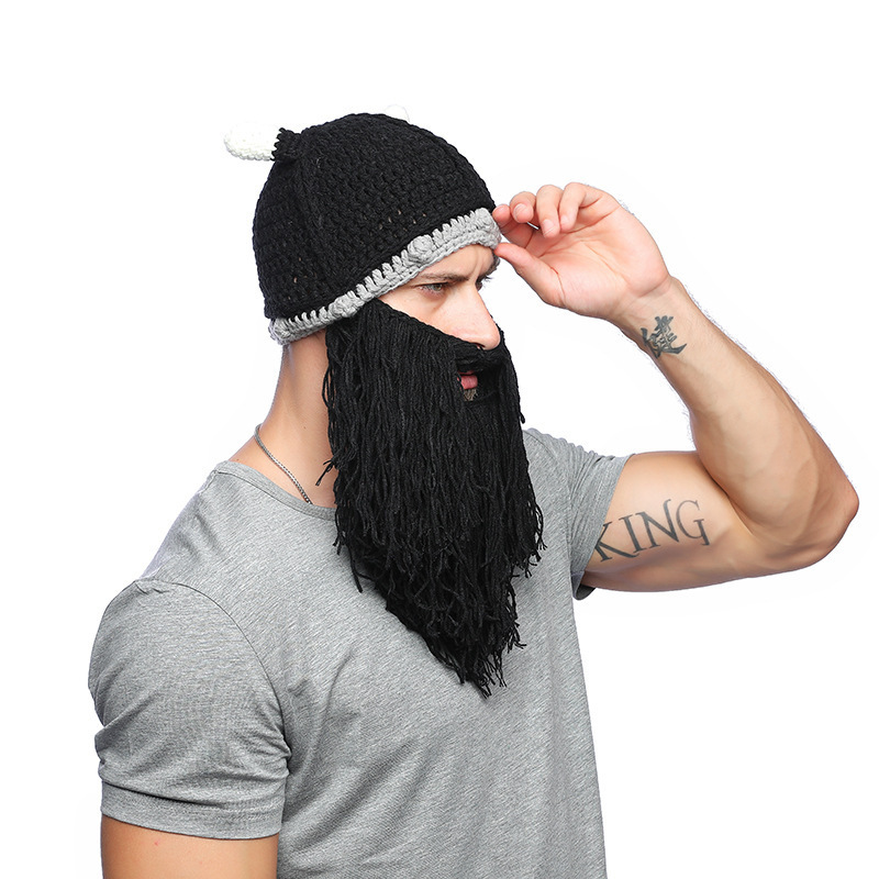 Wig Beard Hats Handmade Knit Warm Winter Caps Ski Funny Mask Beanie for Men Women Halloween personality Viking hat