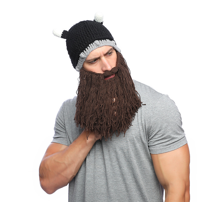 Wig Beard Hats Handmade Knit Warm Winter Caps Ski Funny Mask Beanie for Men Women Halloween personality Viking hat