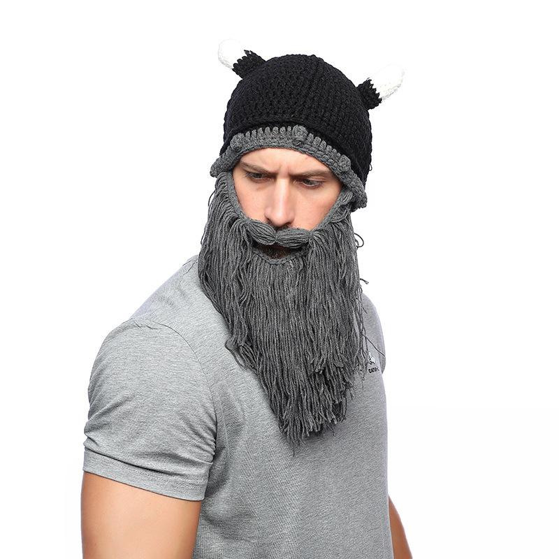 Wig Beard Hats Handmade Knit Warm Winter Caps Ski Funny Mask Beanie for Men Women Halloween personality Viking hat