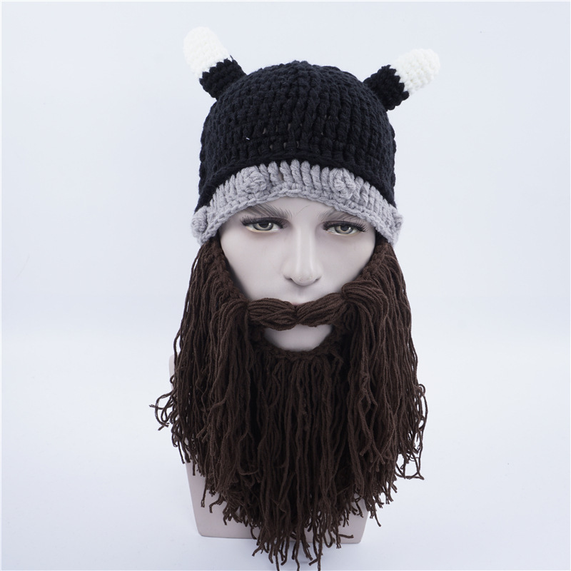 Wig Beard Hats Handmade Knit Warm Winter Caps Ski Funny Mask Beanie for Men Women Halloween personality Viking hat