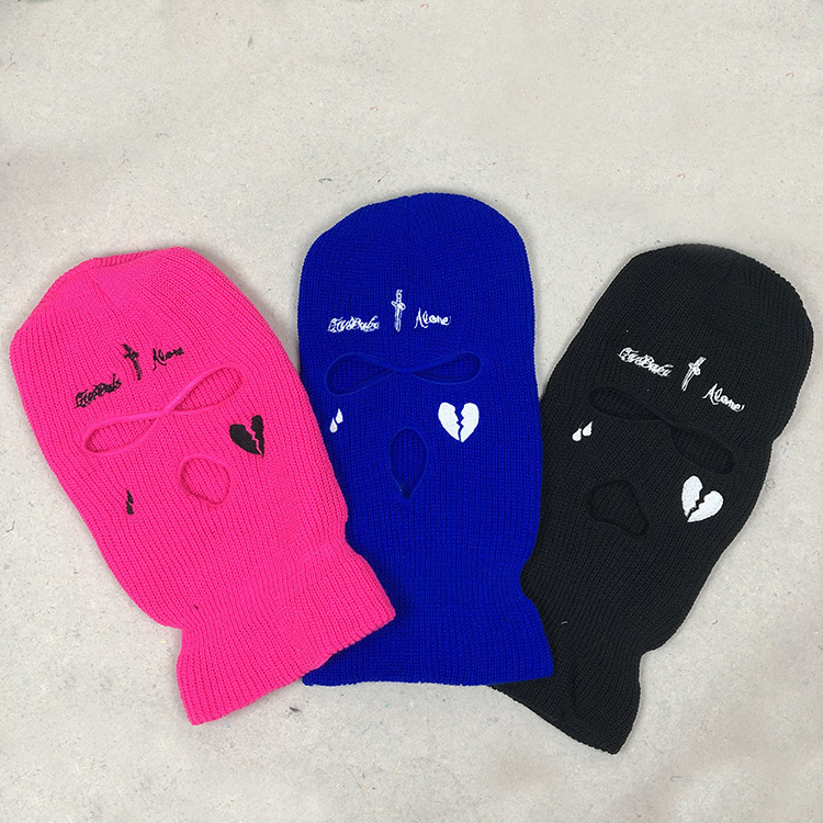 Custom Embroidery Ski Mask 3 Hole Balaclava wholesale Ski Mask Printed logo Colored Balaclava