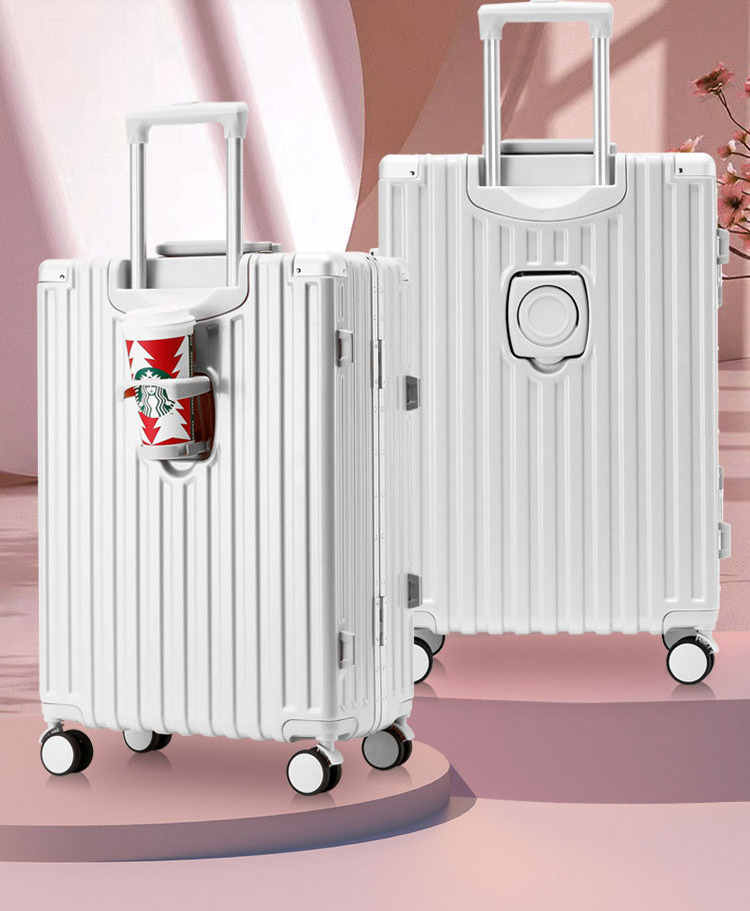 Manufacturer Wholesale Travel Durable Pp Trolley Suitcase Rolling Hard Carry On Luggage With Cup Holder