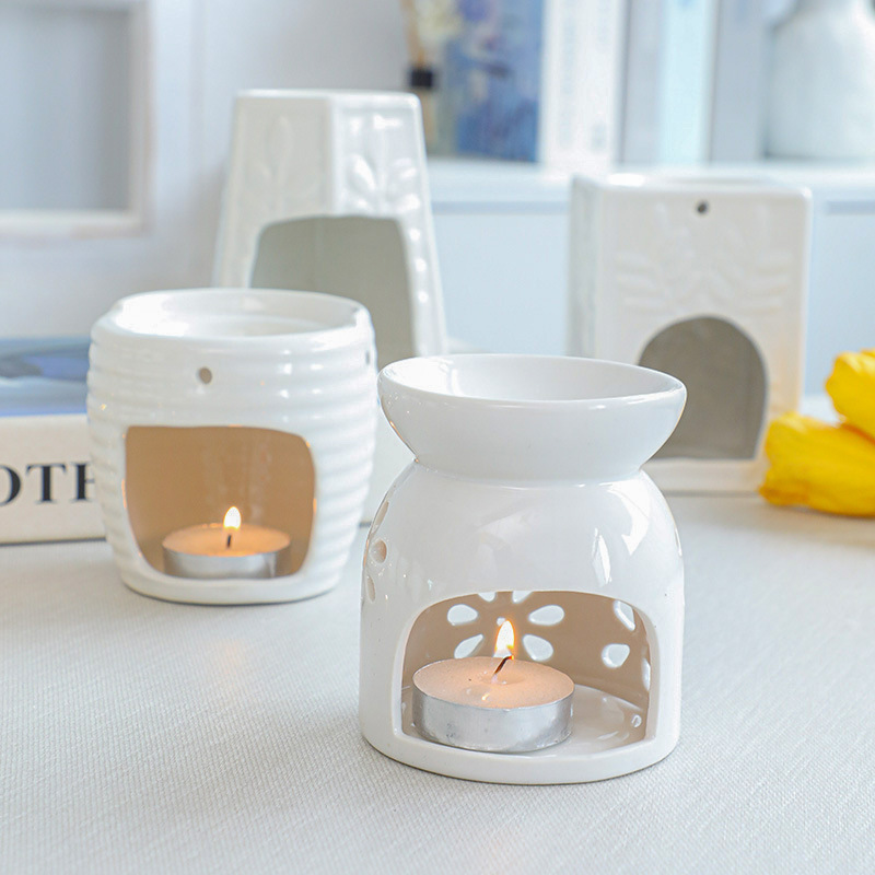 Factory Customized  Ceramic Tealight Candle Holder Warmer Stove Essential Oil Burner Scented Candle Wax Melting Heater