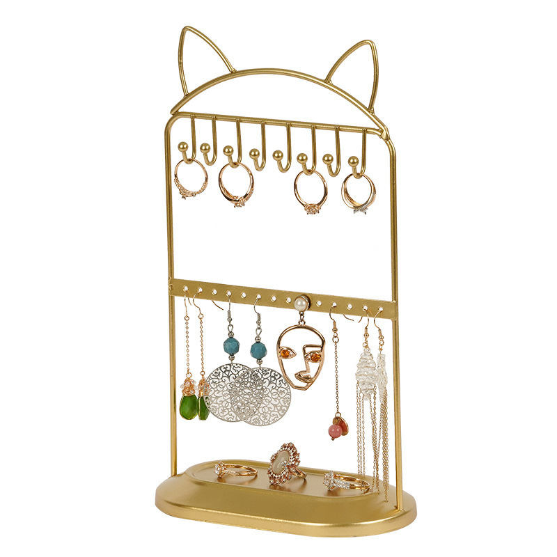 Gold Metal Jewelry Stand Multi-functional INS Style Cat Ear Shape for Home