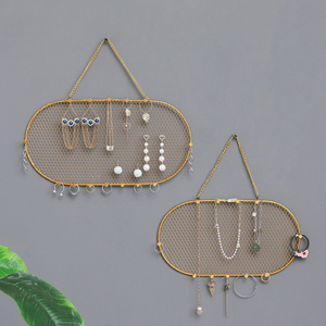 Hanging Jewelry Organizer Storage with Hanger Metal Hooks Double-Sided Jewelry Holder for Earrings, Necklaces, Rings