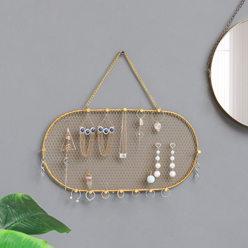 Hanging Jewelry Organizer Storage with Hanger Metal Hooks Double-Sided Jewelry Holder for Earrings, Necklaces, Rings