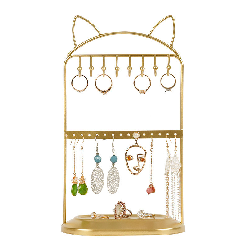 Gold Metal Jewelry Stand Multi-functional INS Style Cat Ear Shape for Home