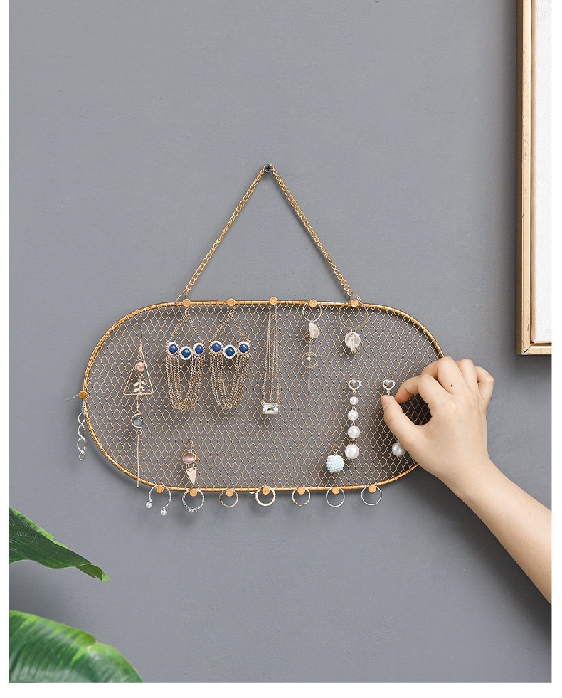 Hanging Jewelry Organizer Storage with Hanger Metal Hooks Double-Sided Jewelry Holder for Earrings, Necklaces, Rings