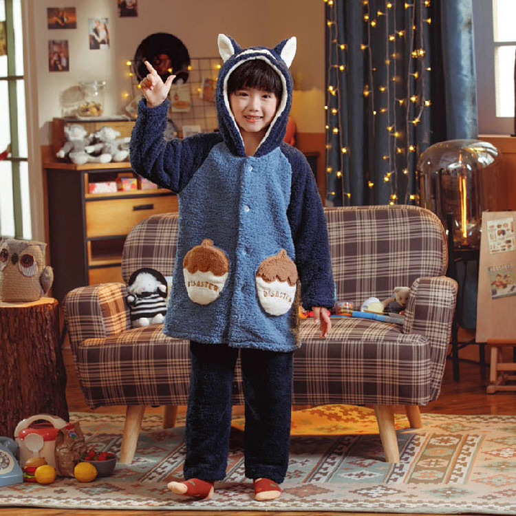 Winter Flannel Pajama Set Kid Thick Warm Two Pieces Pyjama Girl Pijama Tercipelo Sleepwear With Hood Fleece Sleep Wear For Boy