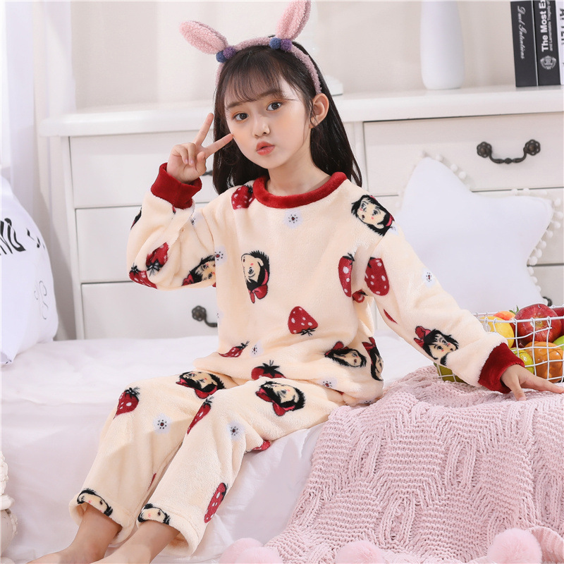 Winter Pijamas Para Mujer Pyjamas Children 2 Piece Warm Boy Sleep Wear Flannel Kids Longsleeve Girl Pajamas Set