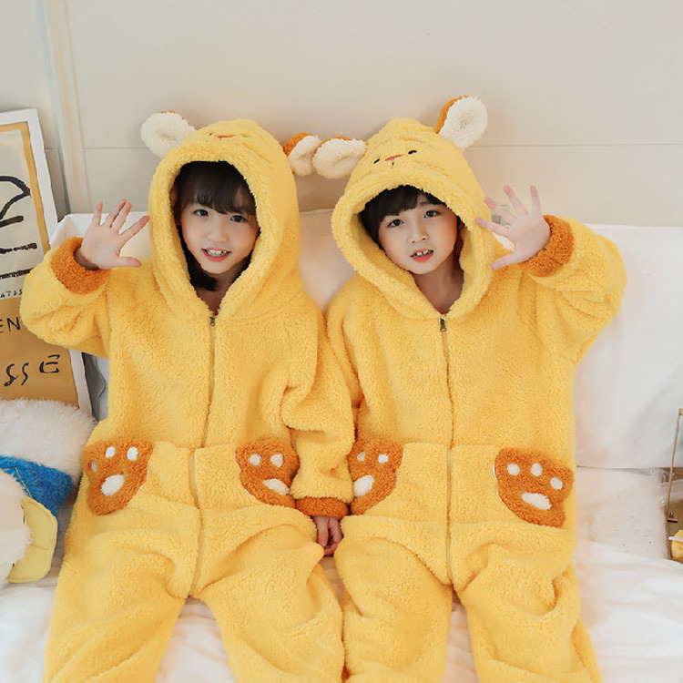 WInter Child Sleep Lounge Wear Flannel Pyjama Boy One Piece Piyama Anak Girl Pajama Kid Fleece Warm Sleepwear