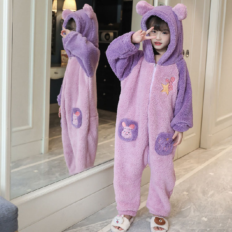 WInter Child Sleep Lounge Wear Flannel Pyjama Boy One Piece Piyama Anak Girl Pajama Kid Fleece Warm Sleepwear