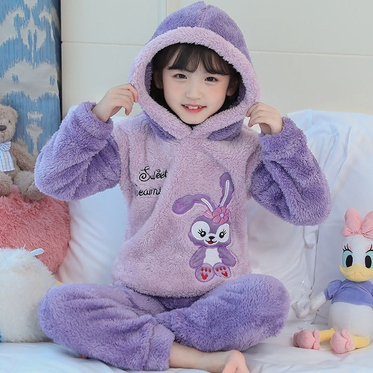 Winter Flannel Pajama Set Kid Thick Warm Plush Pyjama Girl Pijama Tercipelo Sleepwear With Hood Fleece Sleep Wear For Boy