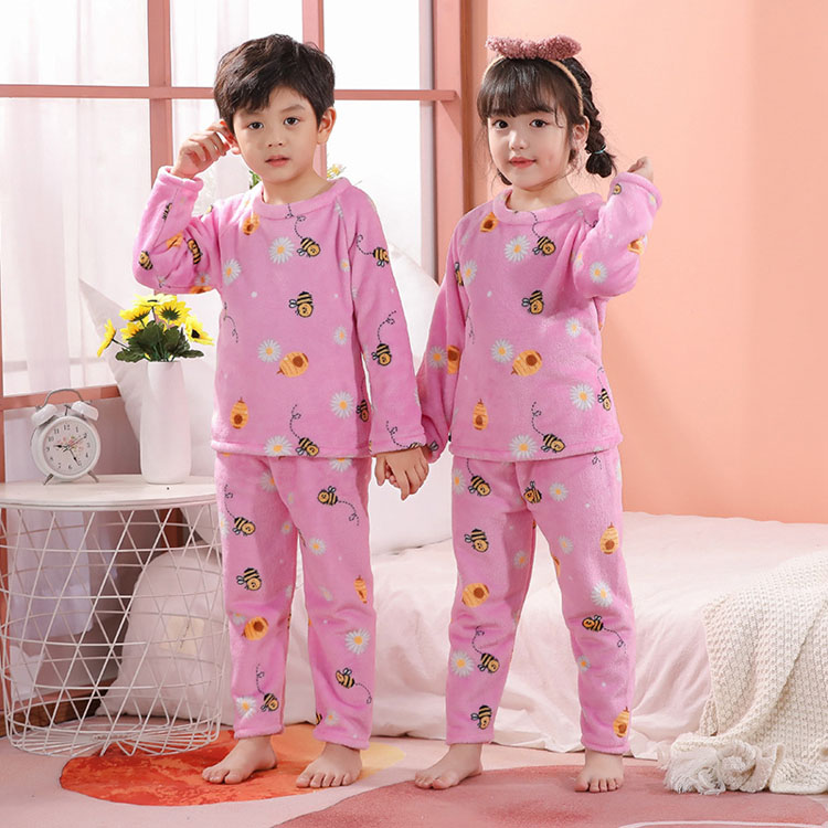 Winter Flannel Pajama Set Kid Thick Warm Plush Pyjama Girl Pijama Boy Flannel Sleepwear Coral Fleece Sleep Wear For Children