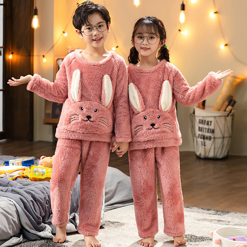 Winter Flannel Pajama Set Kid Thick Warm Plush Pyjama Girl Pijama Tercipelo Flannel Sleepwear Coral Fleece Sleep Wear For Boy