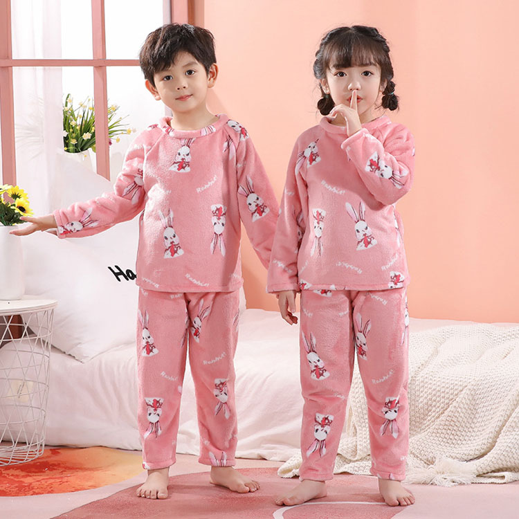 Winter Flannel Pajama Set Kid Thick Warm Plush Pyjama Girl Pijama Boy Flannel Sleepwear Coral Fleece Sleep Wear For Children