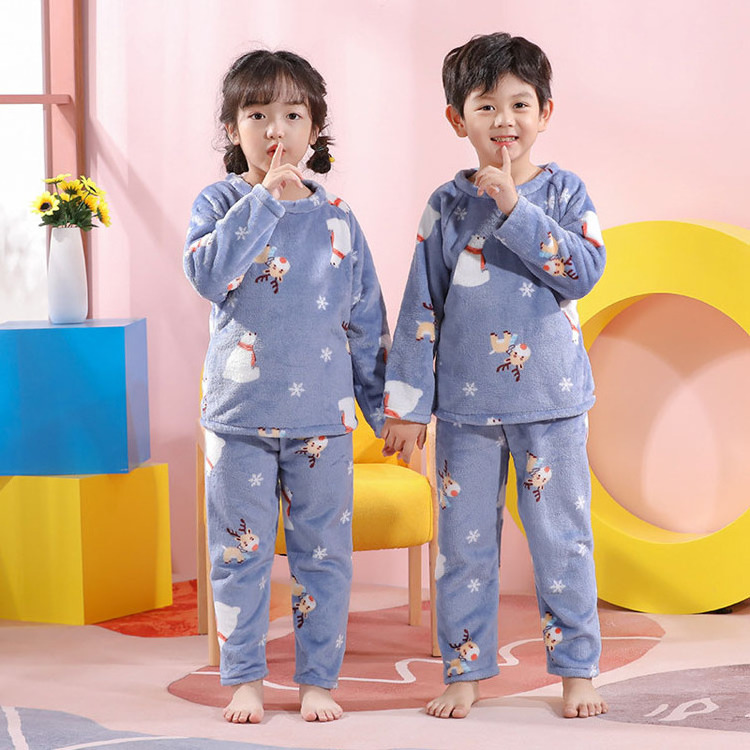 Winter Flannel Pajama Set Kid Thick Warm Plush Pyjama Girl Pijama Boy Flannel Sleepwear Coral Fleece Sleep Wear For Children