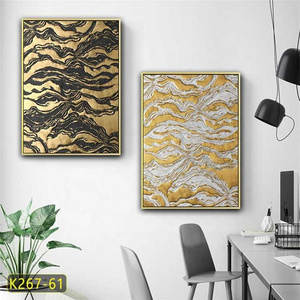 Horizontal famed home decorative bedroom home wall hanging decor movable rectangle gold wall art painting