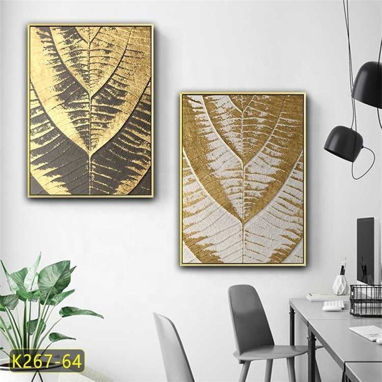 Horizontal famed home decorative bedroom home wall hanging decor movable rectangle gold wall art painting