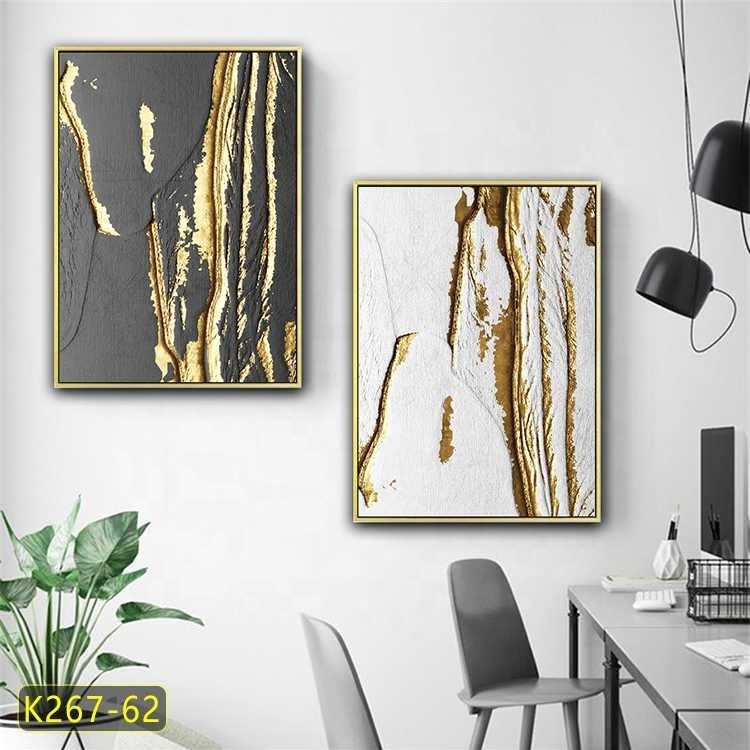 Horizontal famed home decorative bedroom home wall hanging decor movable rectangle gold wall art painting