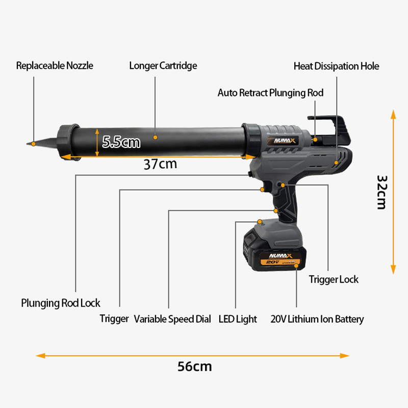 Numax 20V Battery Power Electric Cordless Automatic Sausage Silicone Tube Sealant Adhesive And Caulking Gun