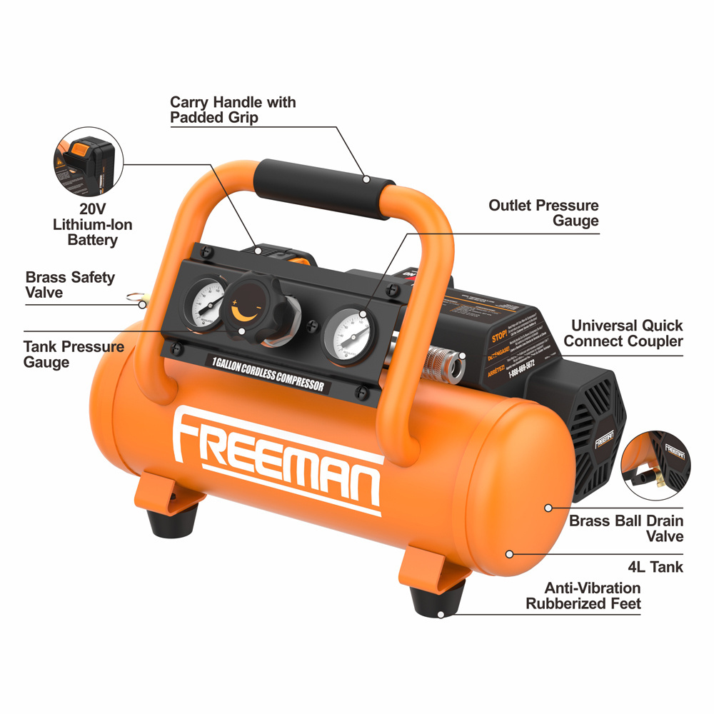 Freeman 4L 20V Battery 120PSI 240W Cordless Portable Oil Free Mini Paint Spray Gun Air Compressor for Nail Gun