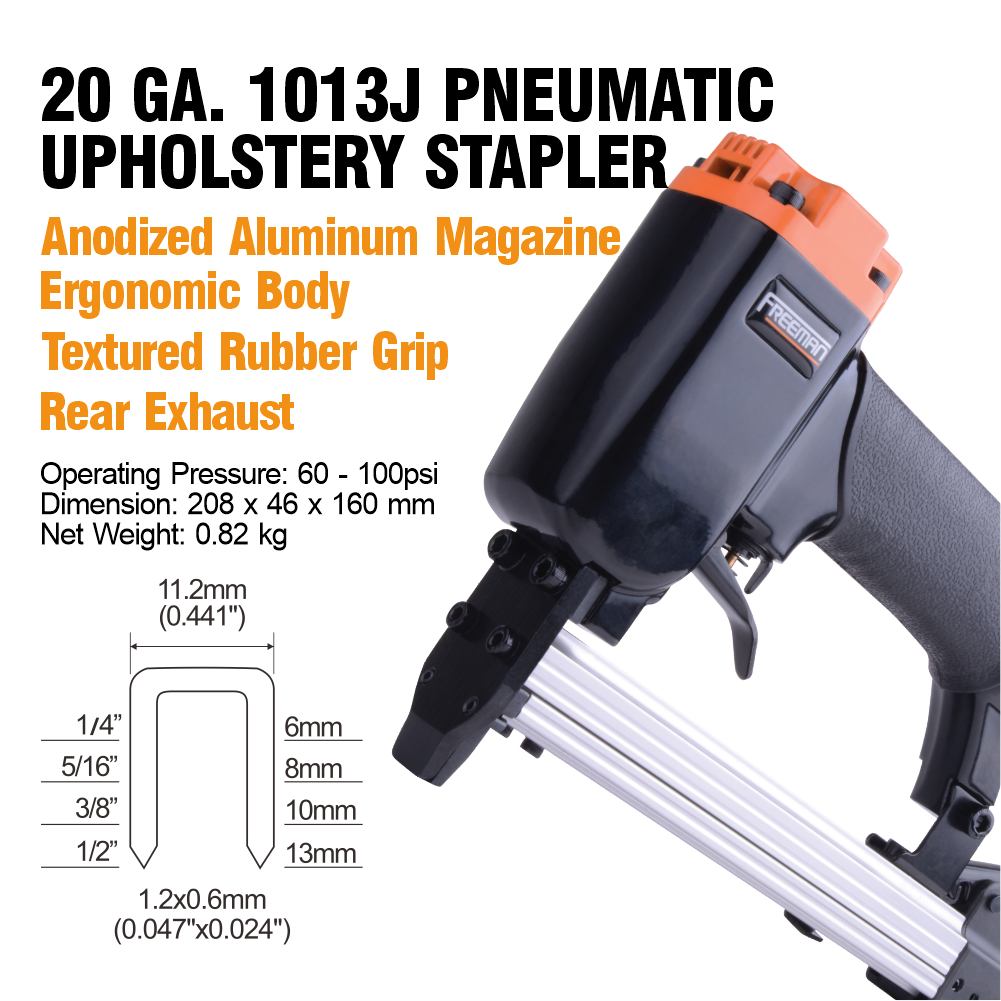 Freeman Pneumatic 1013J Upholstery Nailer Gun Air Stapler for 1013J Staple Pins