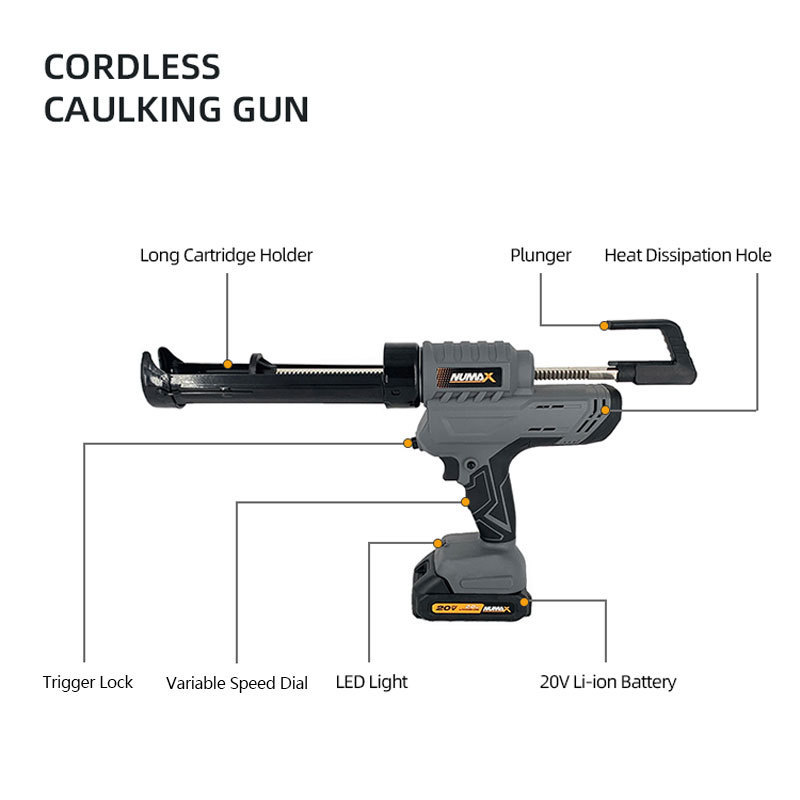 Numax 300ML / 10 OZ Automatic Cheap Industrial 20V Electric Cordless Battery Power Silicone Sealant Caulking Gun