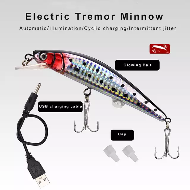 USB rechargeable LED light Hard Fishing Lure Artificial Bait 12cm 19g sinking minnow twitching electric fishing lures