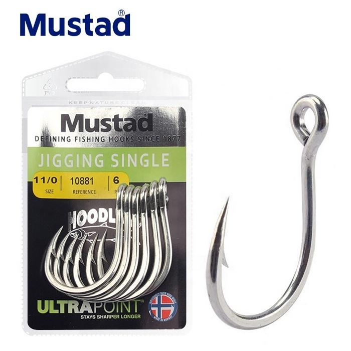 Mustad 10881 Stainless High Carbon Steel Large squid Bait fishing Assist slow fast Saltwater Jigging single fish jig Hooks