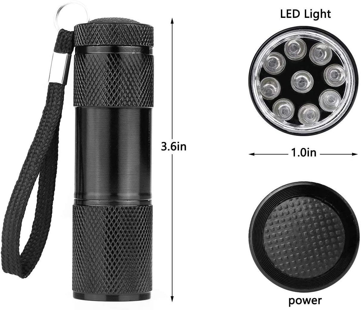 AAA Battery Powered Aluminum Mini Pocket Ultraviolet 395nm 9 LED UV Flashlight