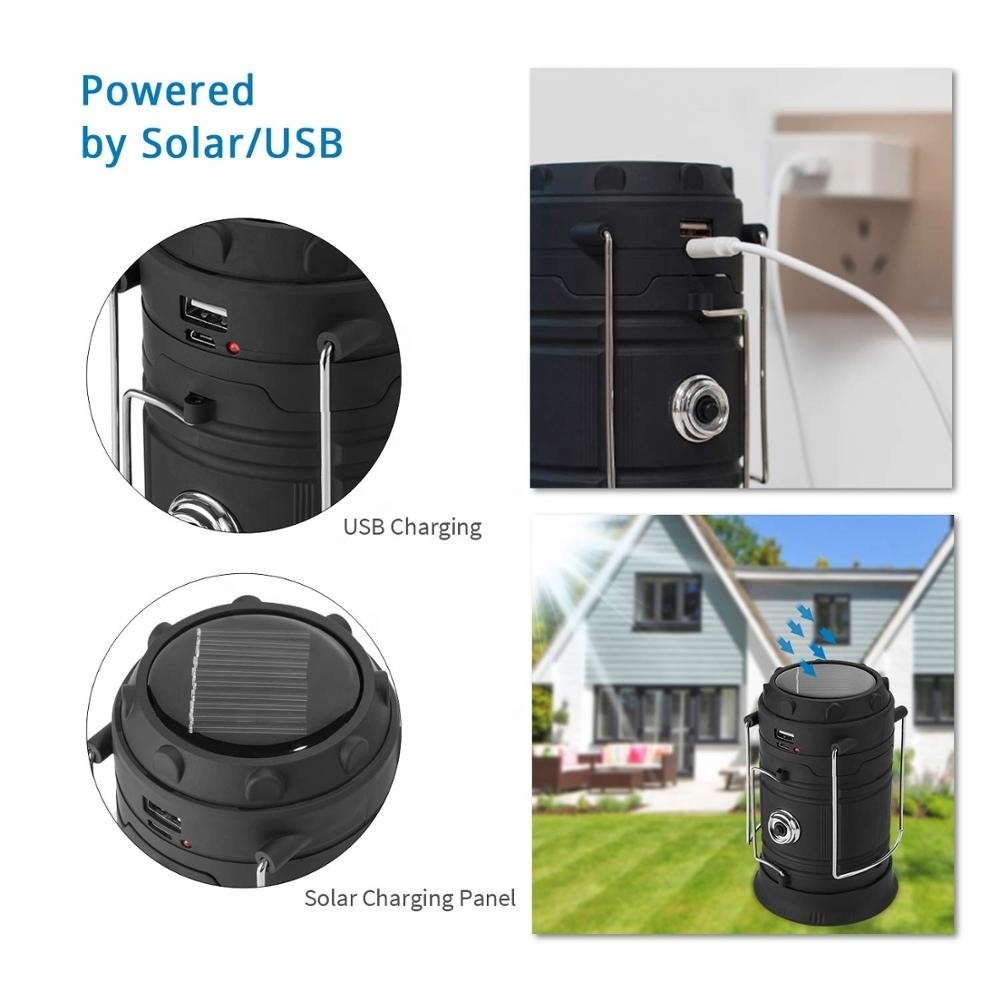 Outdoor Waterproof Portable IP65 Solar Power Charging Lantern LED Camping Emergency USB Rechargeable Solar Camping Light