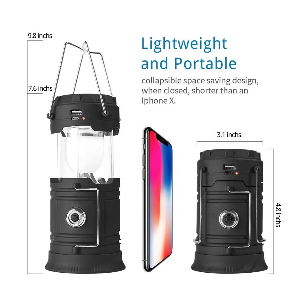 Outdoor Waterproof Portable IP65 Solar Power Charging Lantern LED Camping Emergency USB Rechargeable Solar Camping Light