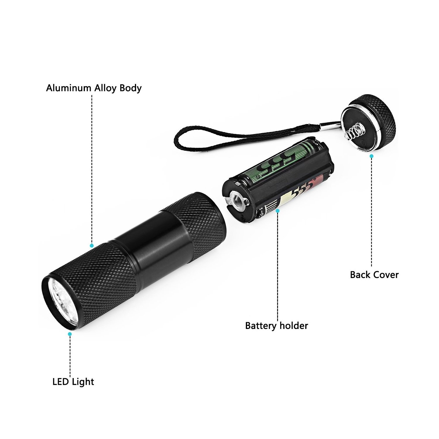 AAA Battery Powered Aluminum Mini Pocket Ultraviolet 395nm 9 LED UV Flashlight