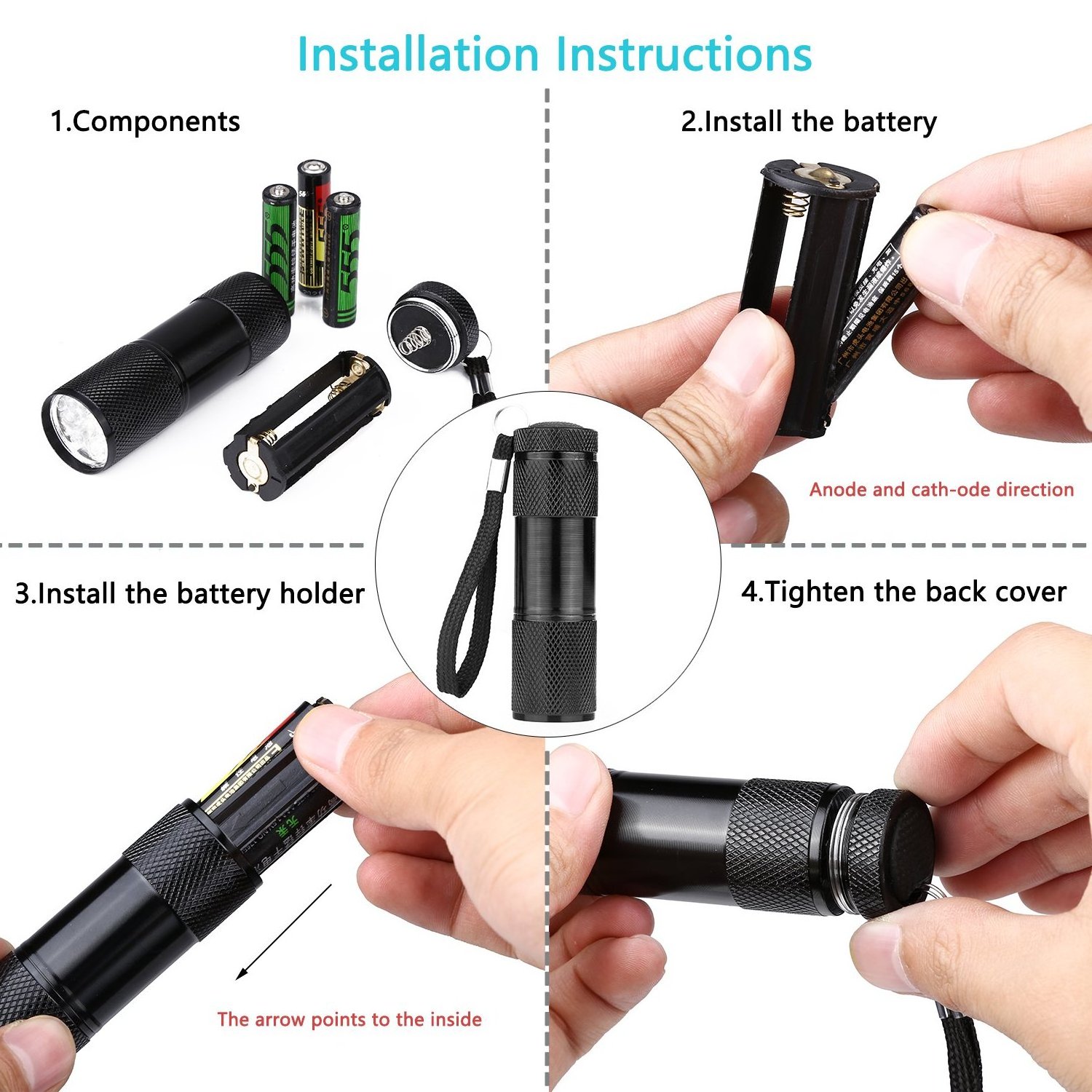 AAA Battery Powered Aluminum Mini Pocket Ultraviolet 395nm 9 LED UV Flashlight