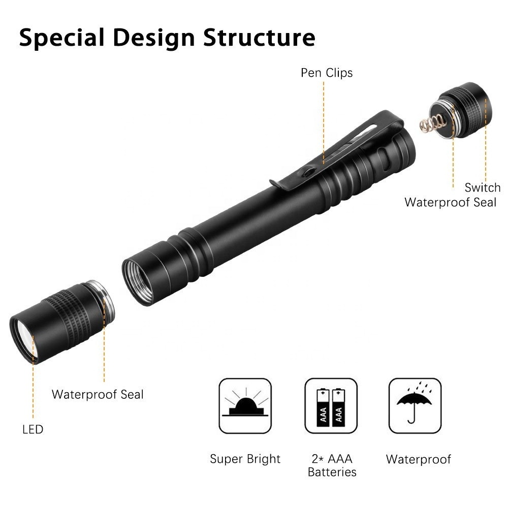 Promotion Gift Dry Battery Powered Tactical Flashlight Pocket Torch Light Medical Doctor Nurse EDC Pen Flashlight with Clip