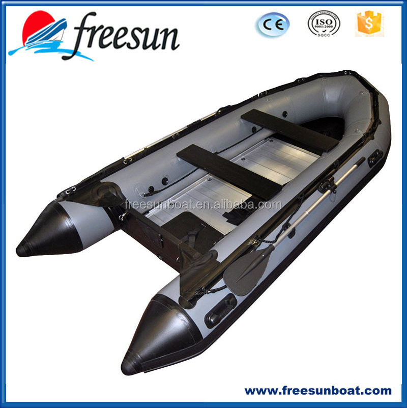 Freesun Heavy Duty Inflatable Boat with Aluminum Floor and Seat Bag 4 person Paddle Boat