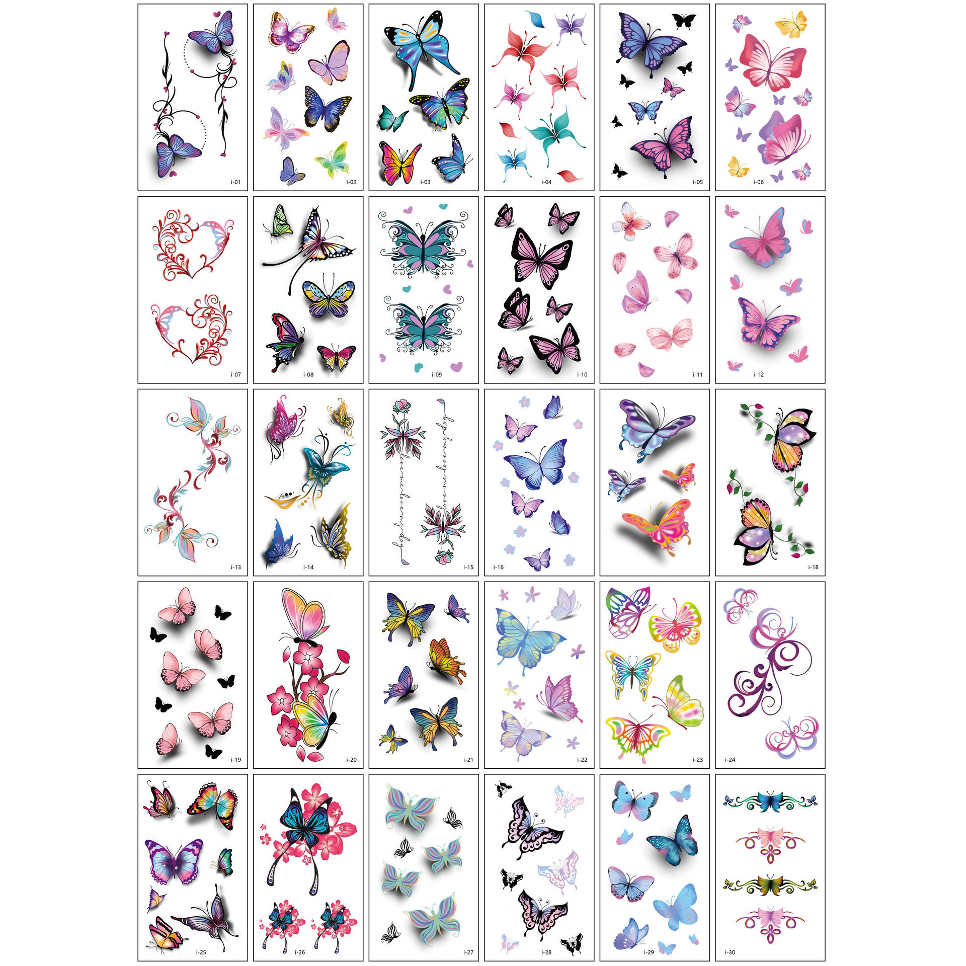 ZY1334C Custom Cute Cartoon Tattoo Stickers Korea Tattoo Flowers Eyebrows Butterfly English Star Waterproof Lasting Stickers