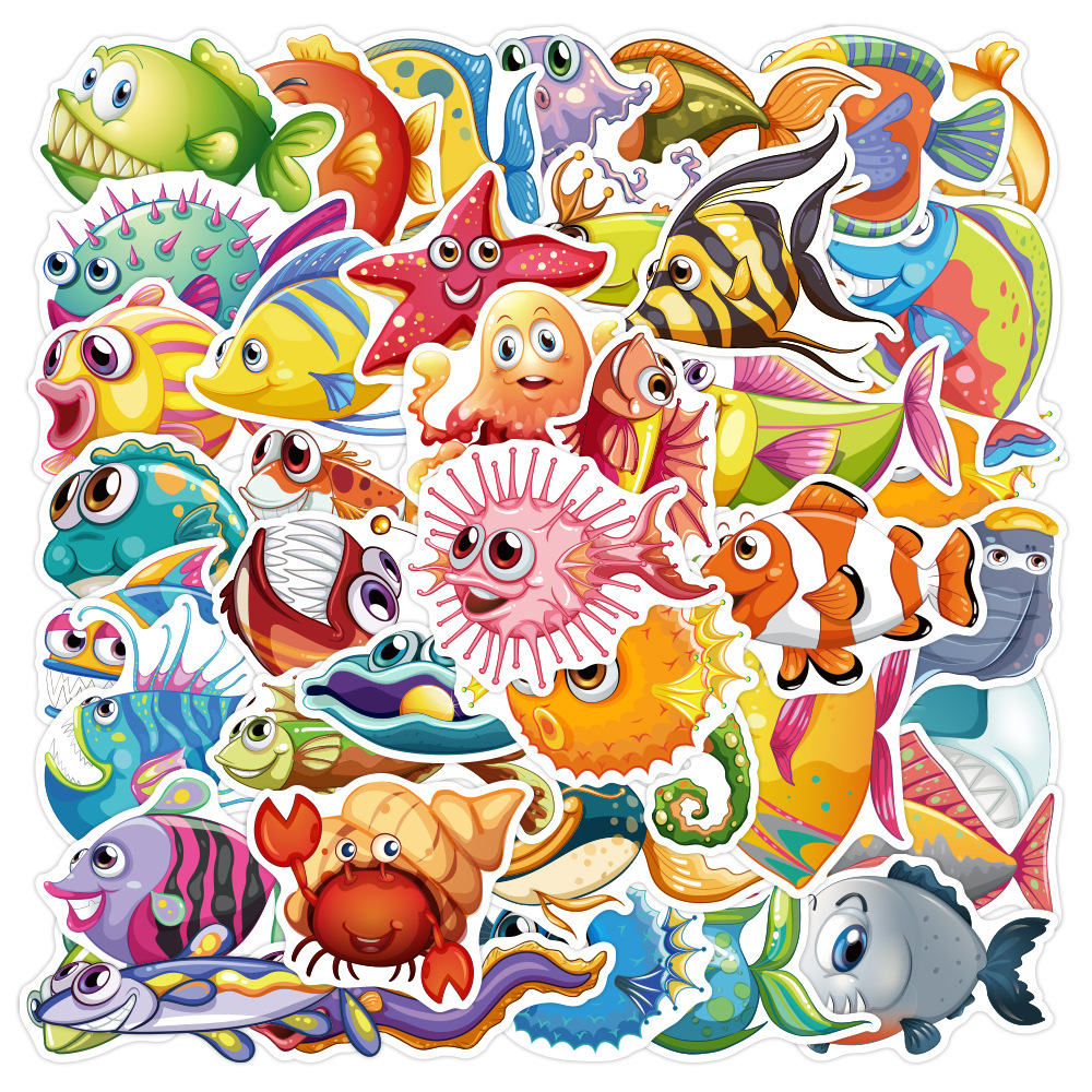 ZY2659X 50Pcs Ocean Fish Decorative Cartoon Stickers For Teen Laptop Skateboard Luggage Guitar Scrapbook Art Vinyl Sticker