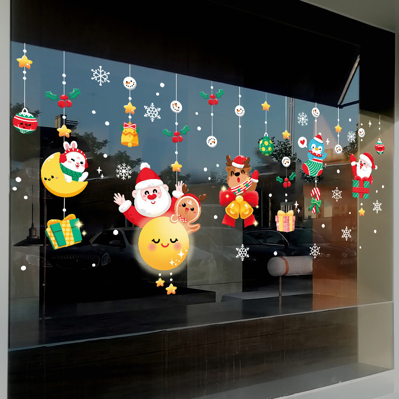 ZY0537B Christmas Window Sticker Static Stickers Home Decoration Waterproof Snowman Elk Stickers for Wall Window Decal