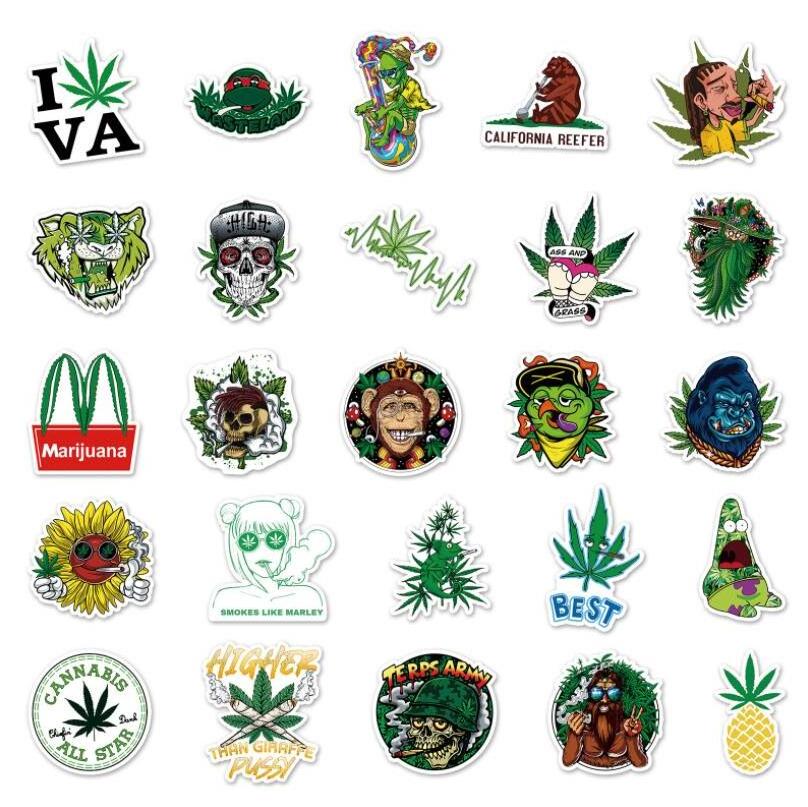 ZY1176C 50Pcs Weed Leaf Stickers Cute Waterproof Laptop Computer Skateboard Bicycle Luggage For Teen Kid Toys Decal