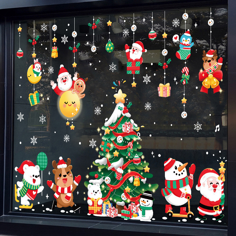 ZY0537B Christmas Window Sticker Static Stickers Home Decoration Waterproof Snowman Elk Stickers for Wall Window Decal